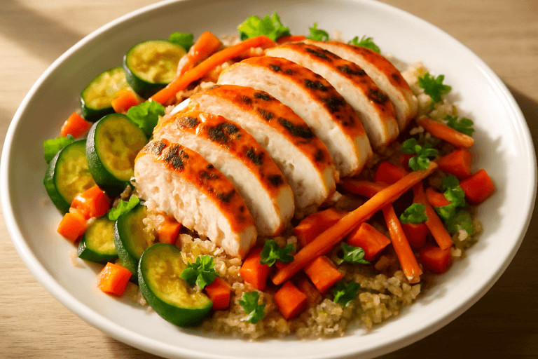 Frango Grelhado com Legumes Coloridos e Quinoa