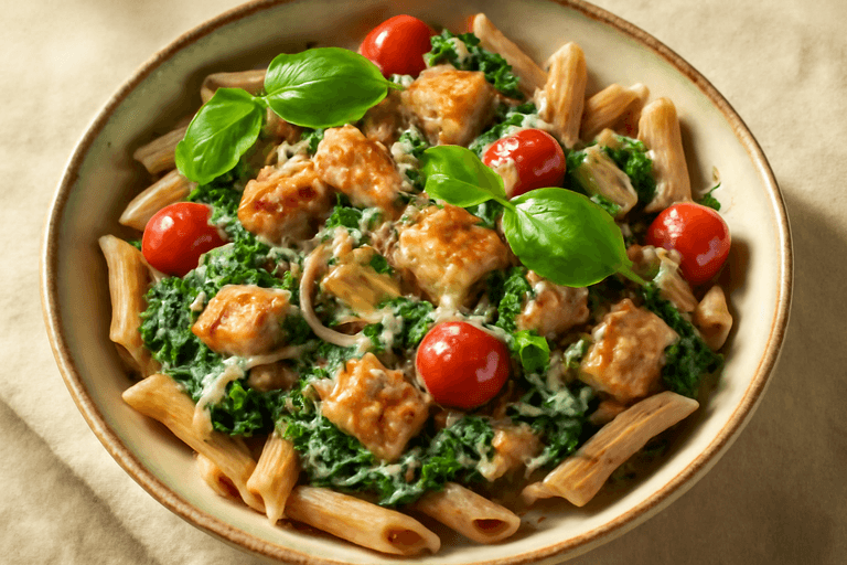 Krachtige Kip Penne met Romige Spinazie
