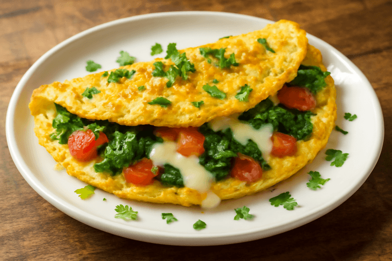 Omelete Energético com Espinafre e Tomate
