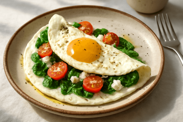 Tortilla clásica de claras con espinacas y tomate