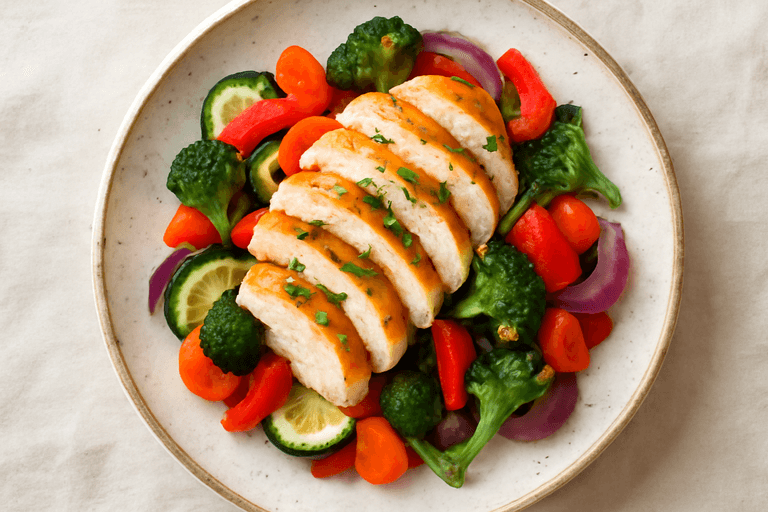 Piept de pui la grătar cu legume la cuptor