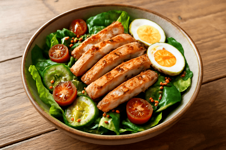 Ensalada clásica de pollo con vinagreta ligera