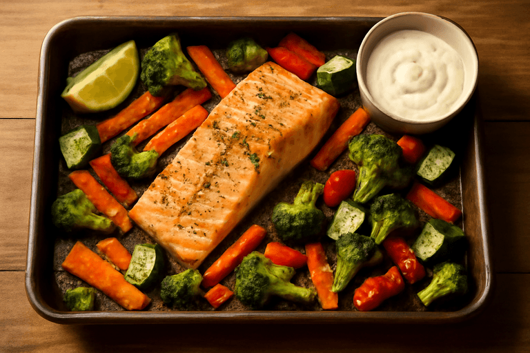 Klassisk ugnsbakad lax med grönsaker
