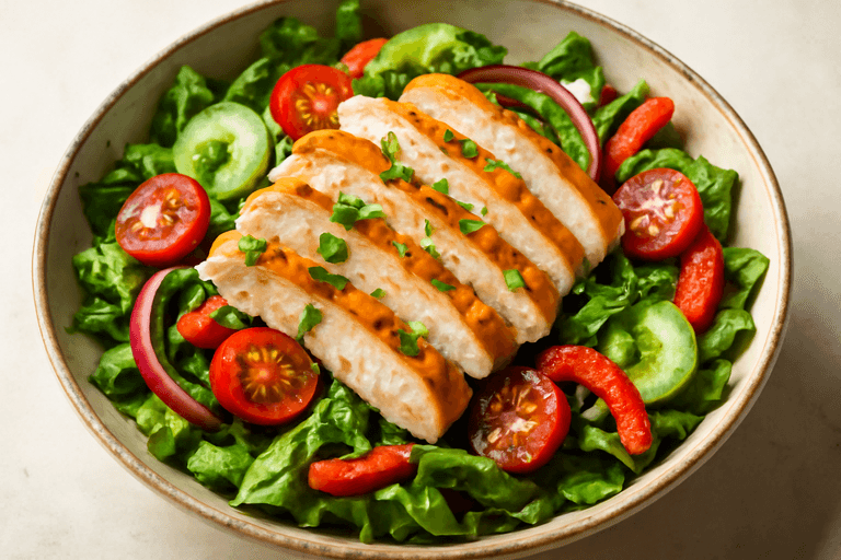 Salată sățioasă cu piept de pui și legume colorate