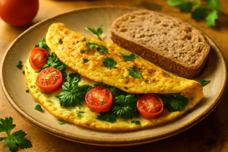 Omelette minceur aux épinards et tomates fraîches
