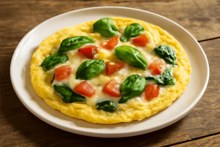 Proteinrik klassisk omelett med spenat och tomat