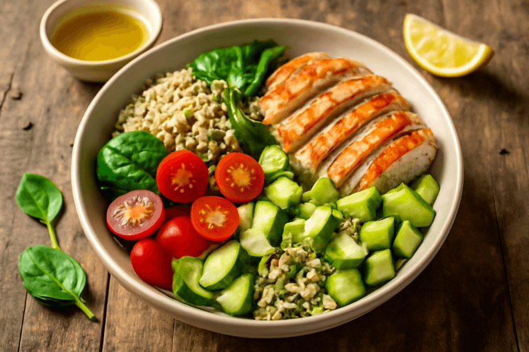 Proteinrik kycklingsallad med quinoa och avokado