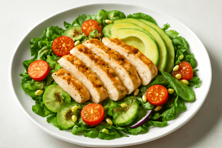 Fräsch kycklingsallad med avokado och citronvinägrett