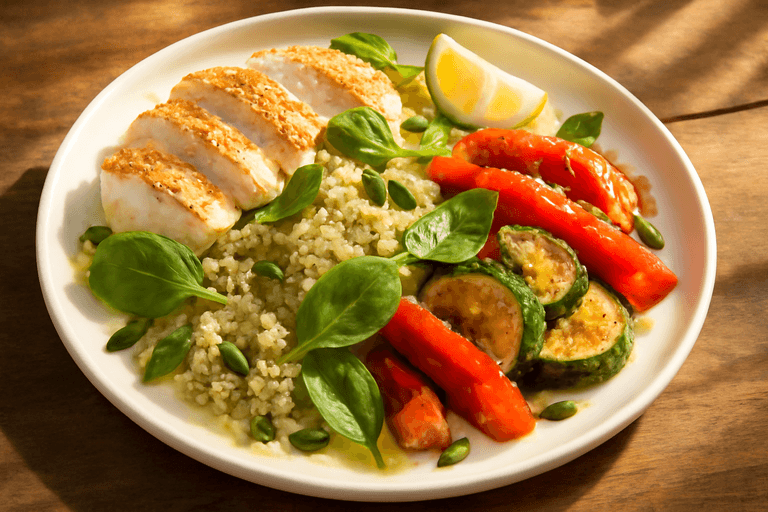 Kyckling- & Quinoasallad med Rostade Grönsaker