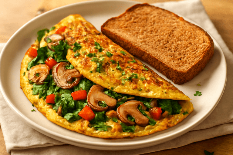 Proteinreiches Gemüse-Omelett mit Vollkorntoast