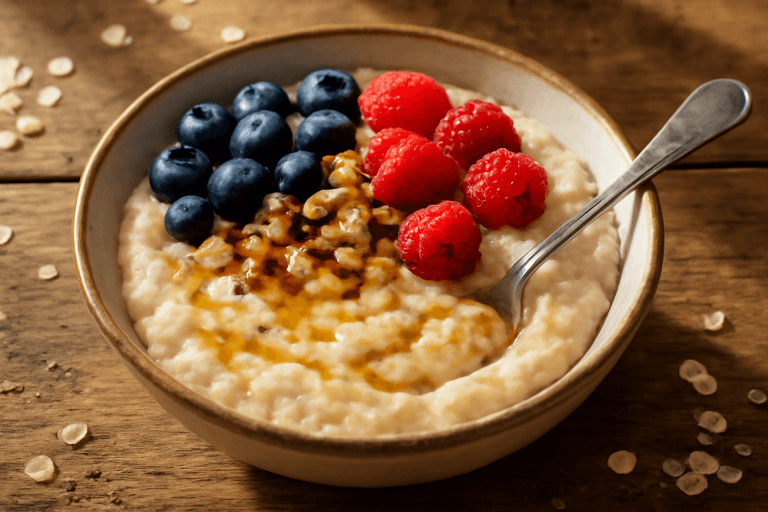 Proteinrik havregrøt med bær og mandler
