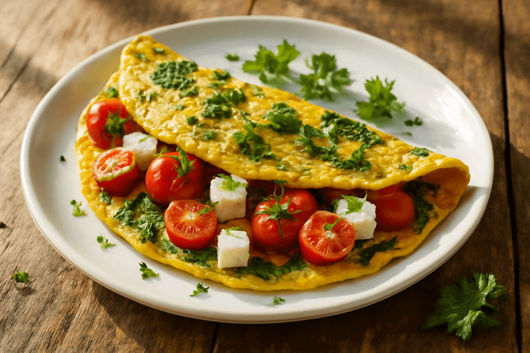 Proteinreiches Spinat-Omelett mit Tomaten und Feta