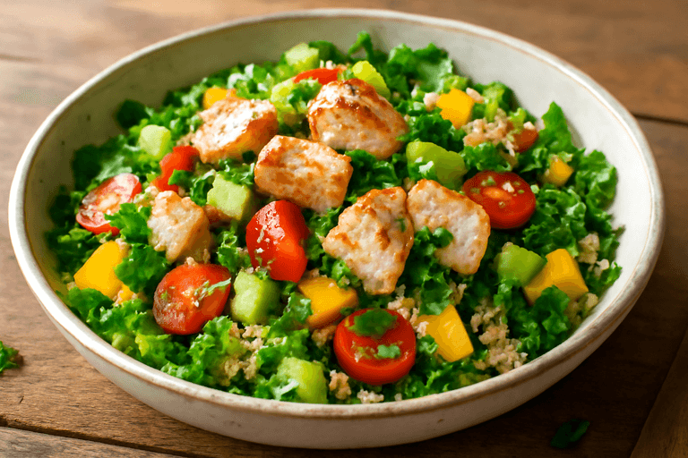 Легкий куриный салат с киноа и овощами