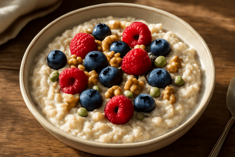 Klassisk havregrynsgröt med bär och nötter