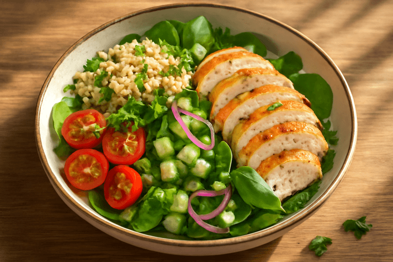 Klassisk kycklingsallad med örter och quinoa