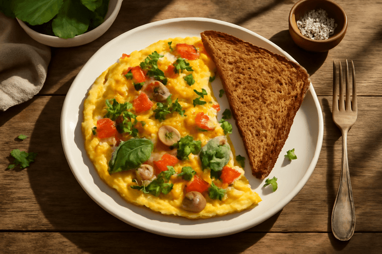 Herzhaftes Gemüse-Omelett mit Vollkorn-Toast