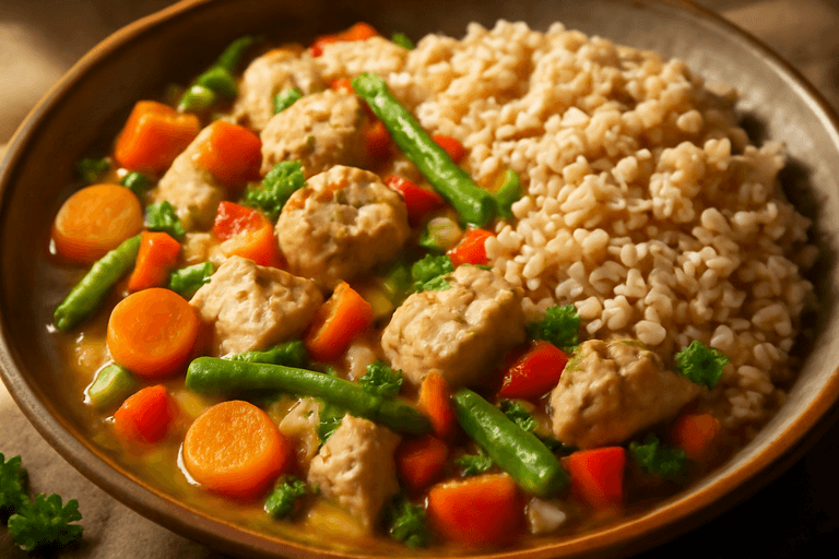 Lätt kycklinggryta med grönsaker och fullkornsris