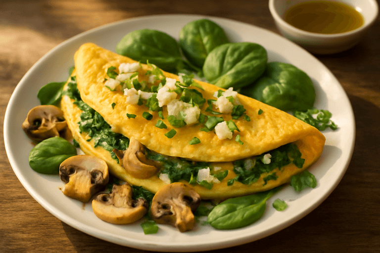 Omletă cu spanac și ciuperci, pentru un început energic