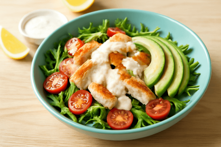 Легкий куриный салат с рукколой и авокадо