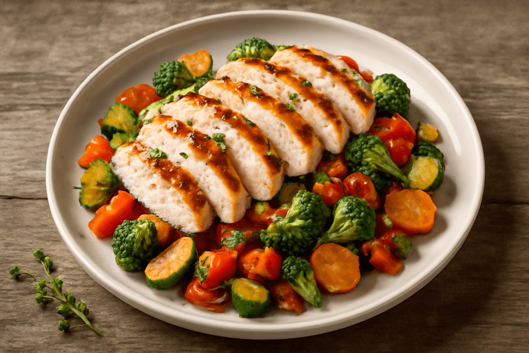 Куриная грудка на гриле с овощным рагу