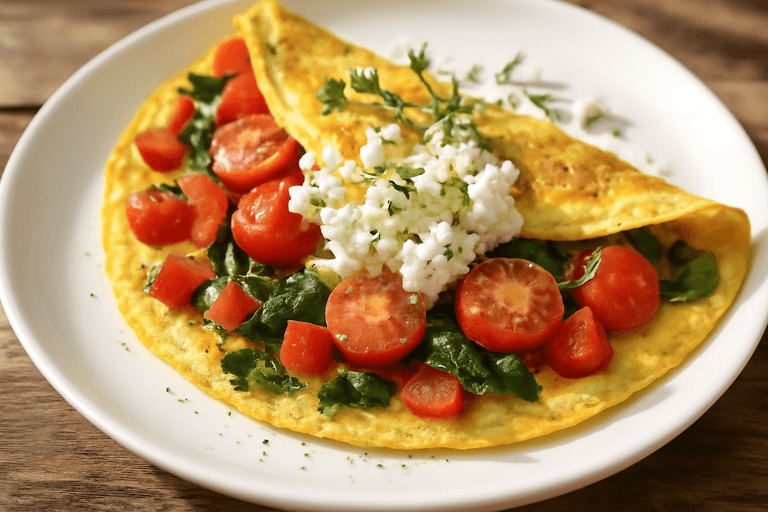 Omletă proteică cu legume și brânză proaspătă