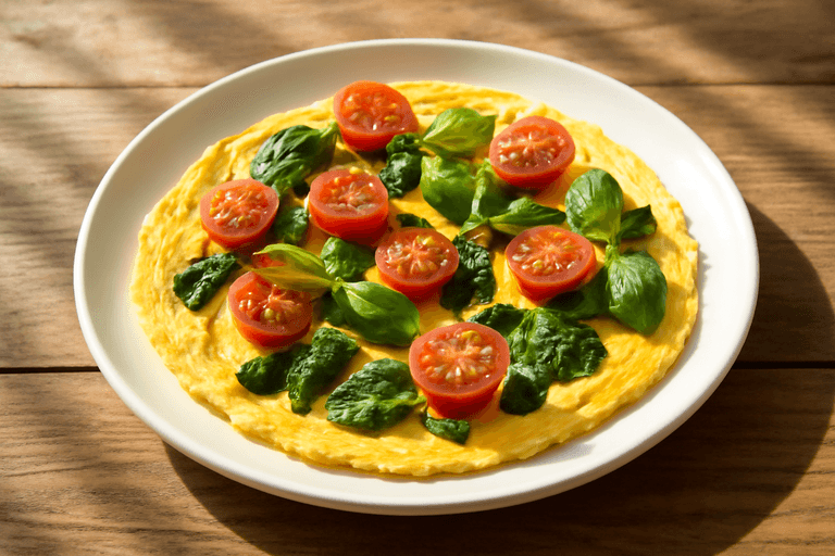 Omelette légère aux épinards et tomates