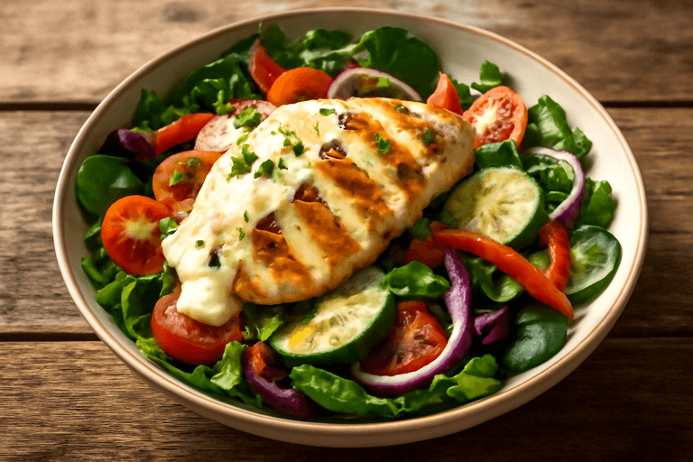 Salată clasică cu pui la grătar și dressing de iaurt