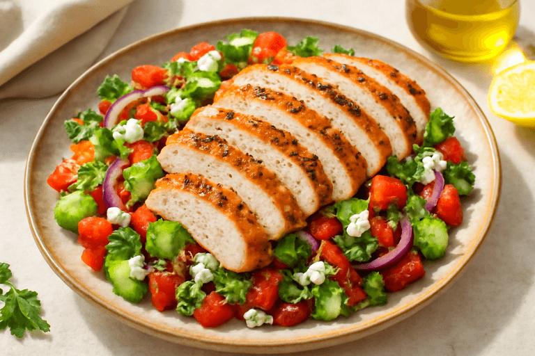 Κοτόπουλο Σχάρας με Σαλάτα Χρωμάτων & Ελαιόλαδο