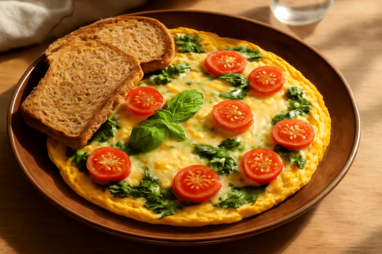 Proteinrik omelett med spenat och tomat