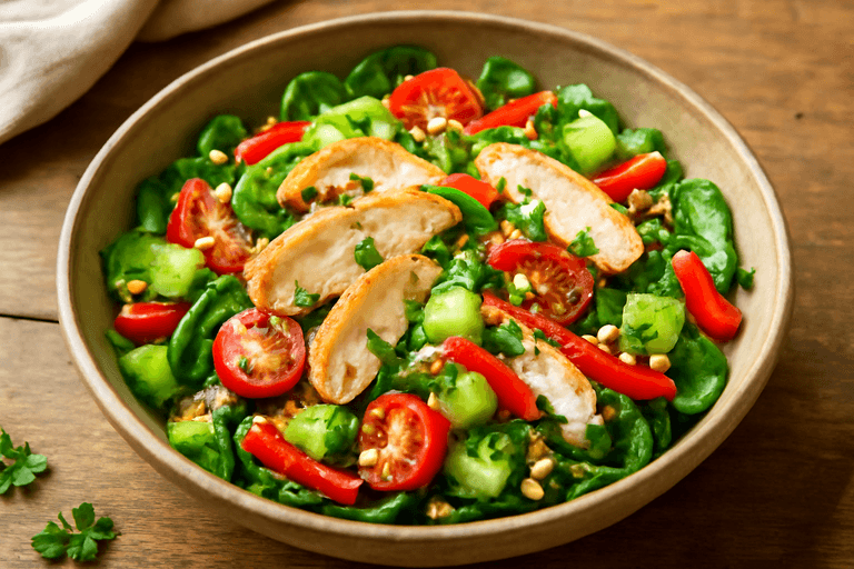 Lätt kycklingsallad med quinoa och citronvinaigrette