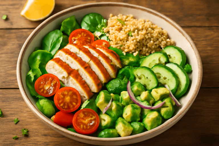 Färgstark kycklingsallad med quinoa och avokado