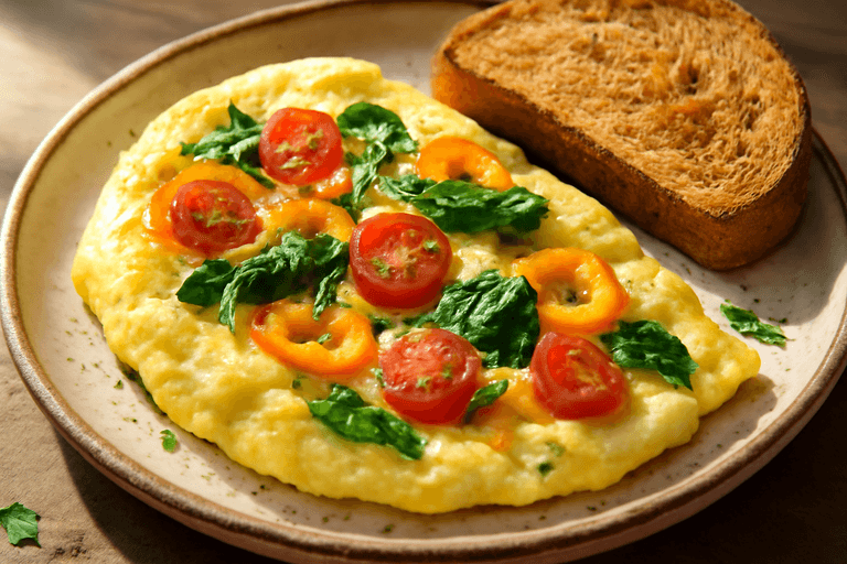 Белковый омлет с овощами и цельнозерновым тостом