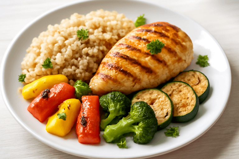 Куриная грудка с овощами на гриле и киноа