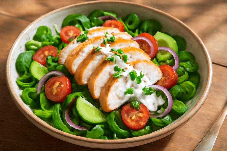 Frisse Kipsalade met Citroen-Yoghurtdressing