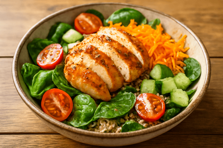 Ensalada de Pollo Asado con Quinoa y Verduras Frescas