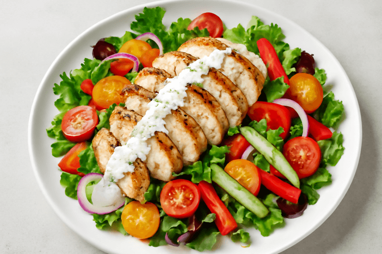 Salată clasică cu piept de pui la grătar și legume proaspete