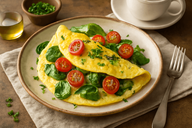 Proteinrik frukostomelett med spenat och tomat