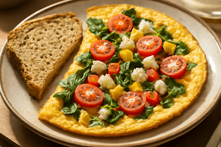 Proteinrik grönsaksomelett med fullkornsbröd