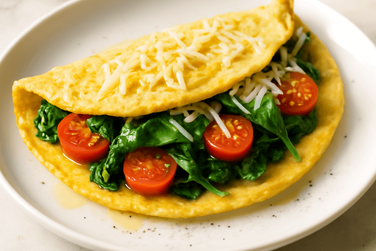 Proteinrik omelett med spenat och tomat