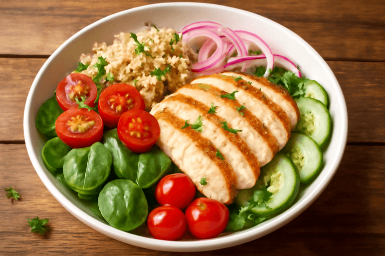 Lätt Kycklingsallad med Quinoa och Färska Grönsaker