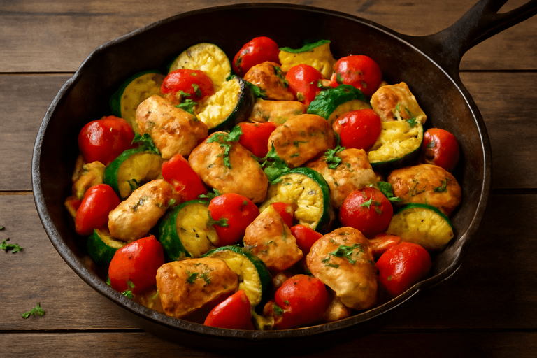 Hähnchen-Gemüse-Pfanne mit mediterranen Kräutern