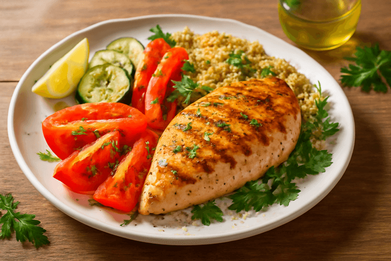 Куриная грудка с овощами на гриле и киноа