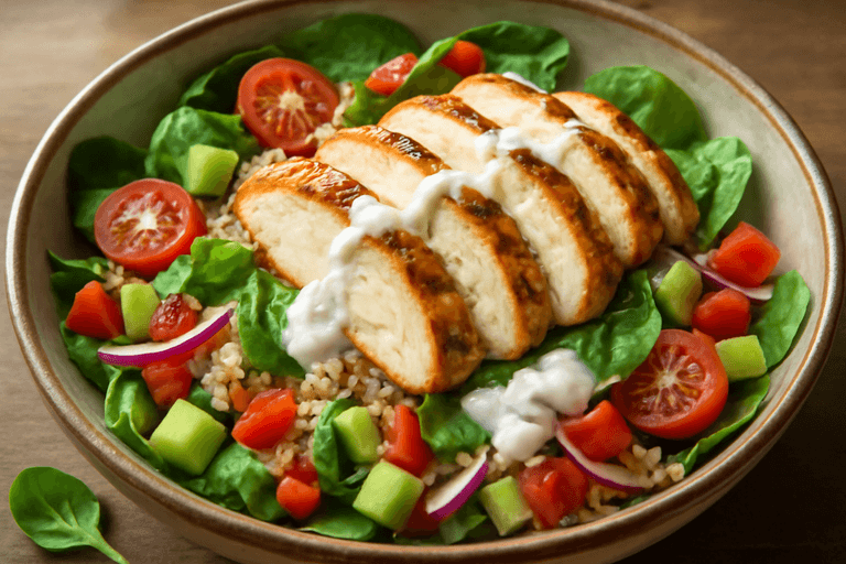 Salată hrănitoare cu piept de pui la grătar și quinoa