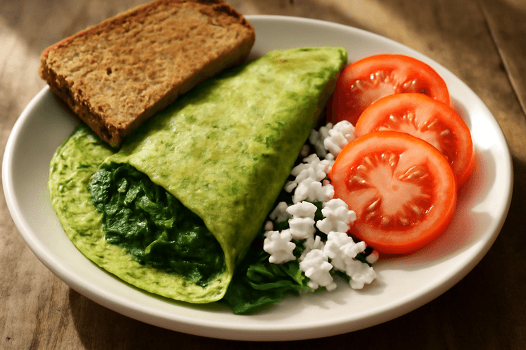 Klassisk grön omelett med fetaost och tomat