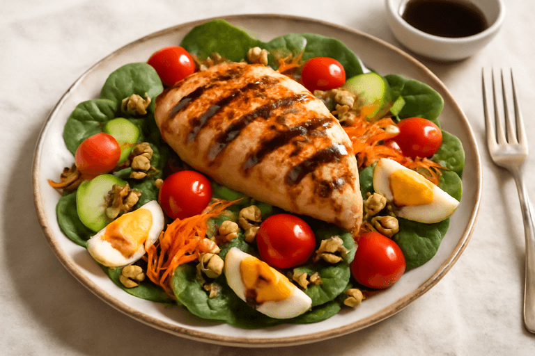 Ensalada clásica de pollo a la parrilla con vinagreta balsámica