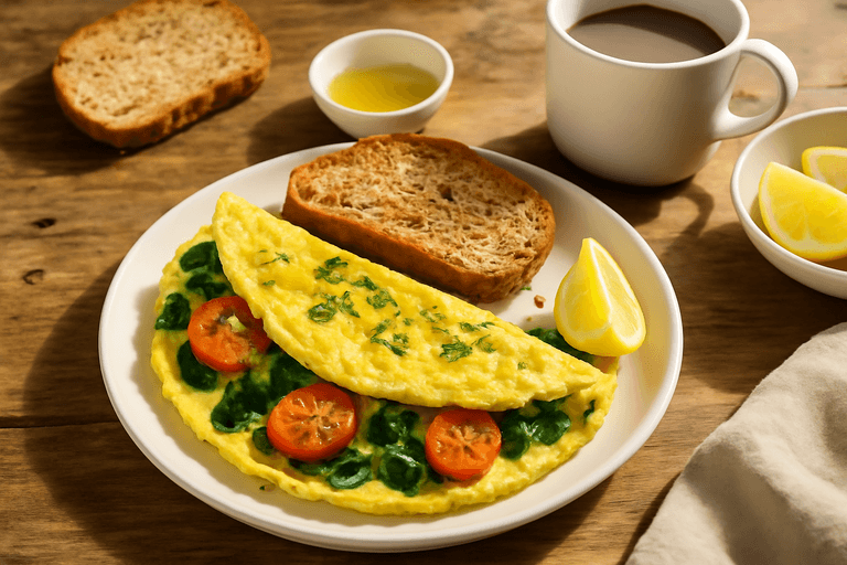 Omelette minceur aux épinards et tomates