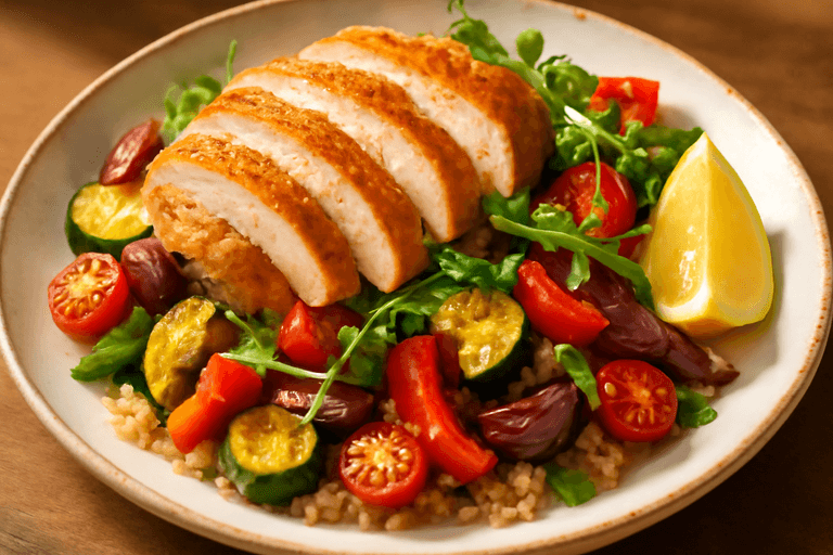 Poulet rôti aux légumes méditerranéens et quinoa
