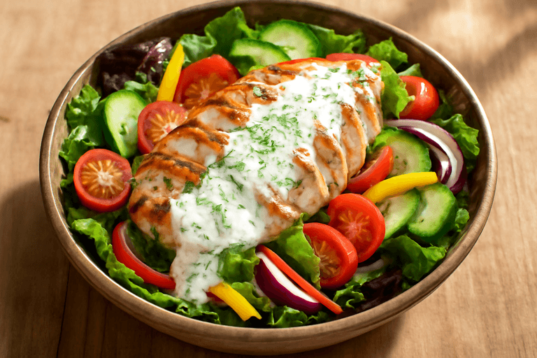 Salată sănătoasă de pui cu legume și iaurt