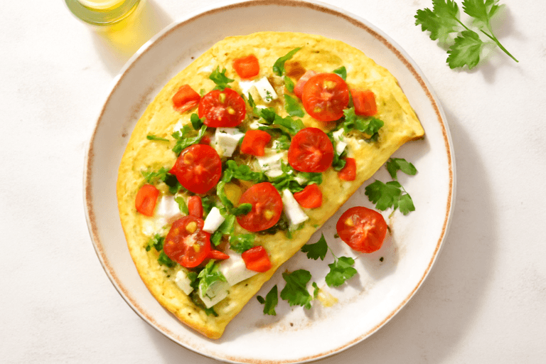 Omletă sănătoasă cu legume proaspete și brânză slabă