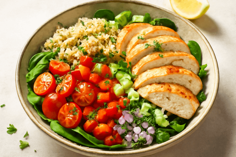 Lätt kycklingsallad med quinoa och grönsaker